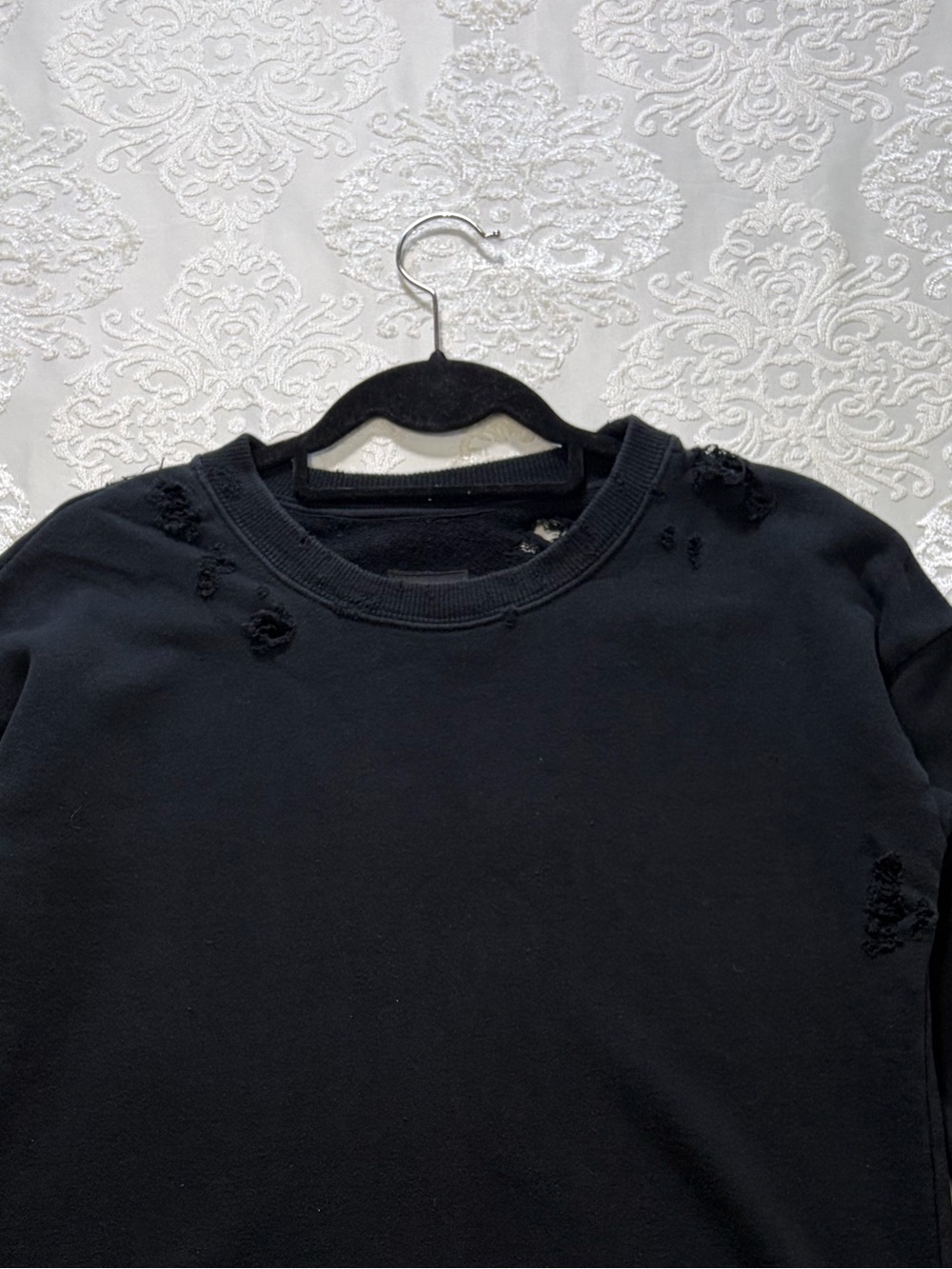MOTHER The Tunic Big Easy Distressed Grunge Crewneck Sweatshirt Black XS - Picture 12 of 12